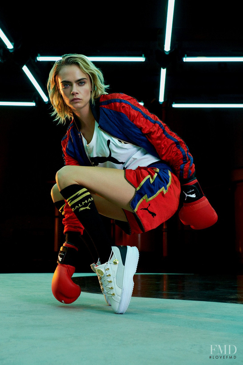 Cara Delevingne featured in  the Balmain x Puma advertisement for Autumn/Winter 2019