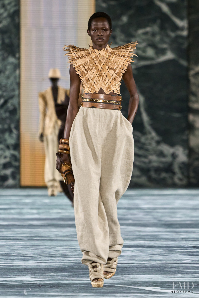 Anyiel Majok featured in  the Balmain fashion show for Spring/Summer 2023