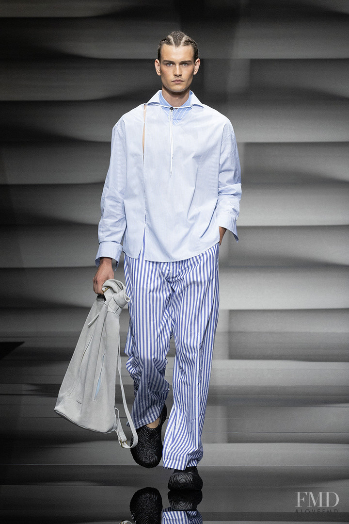Harrison Page featured in  the Emporio Armani fashion show for Spring/Summer 2023
