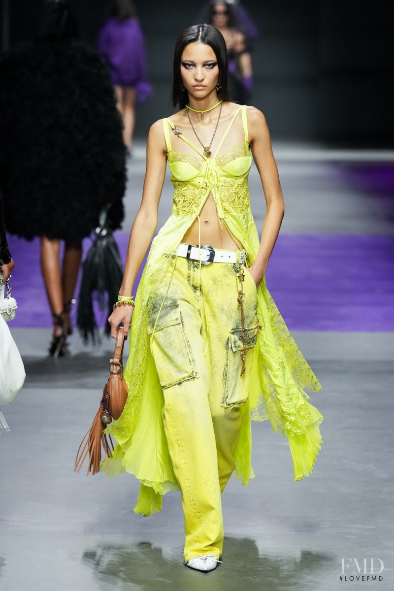 America Gonzalez featured in  the Versace fashion show for Spring/Summer 2023