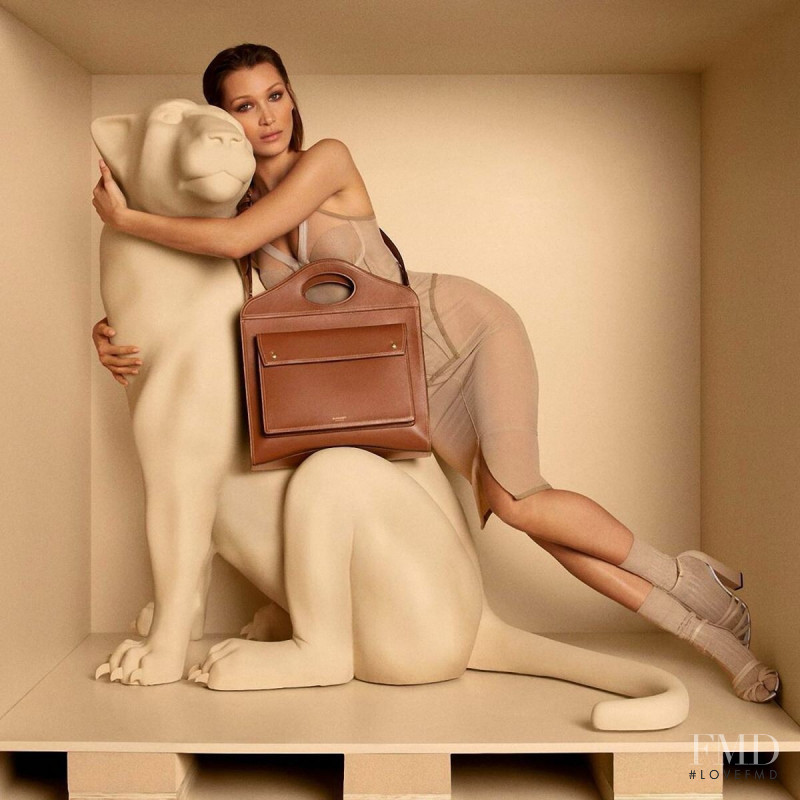 Bella Hadid featured in  the Burberry The Pocket Bag  advertisement for Fall 2020