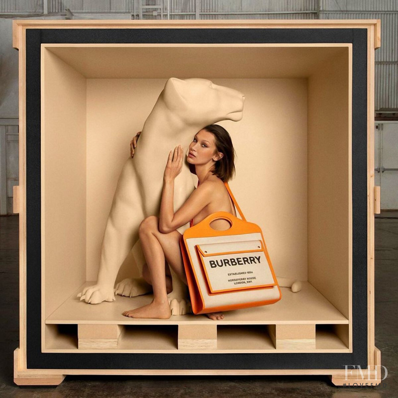 Bella Hadid featured in  the Burberry The Pocket Bag  advertisement for Fall 2020