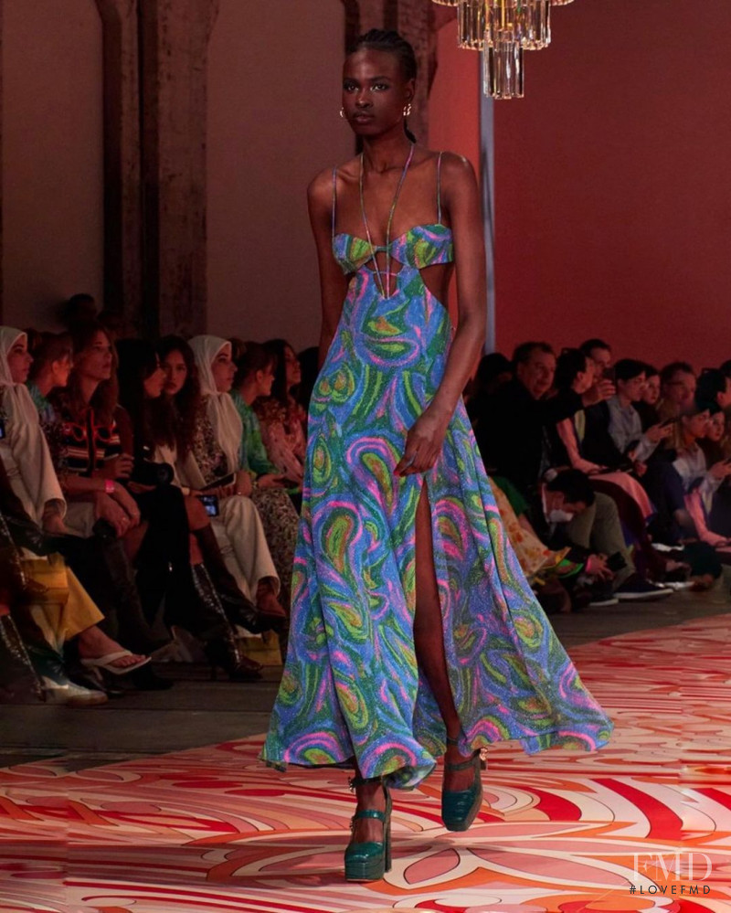 Bakhita Lual featured in  the Alice McCall fashion show for Resort 2022