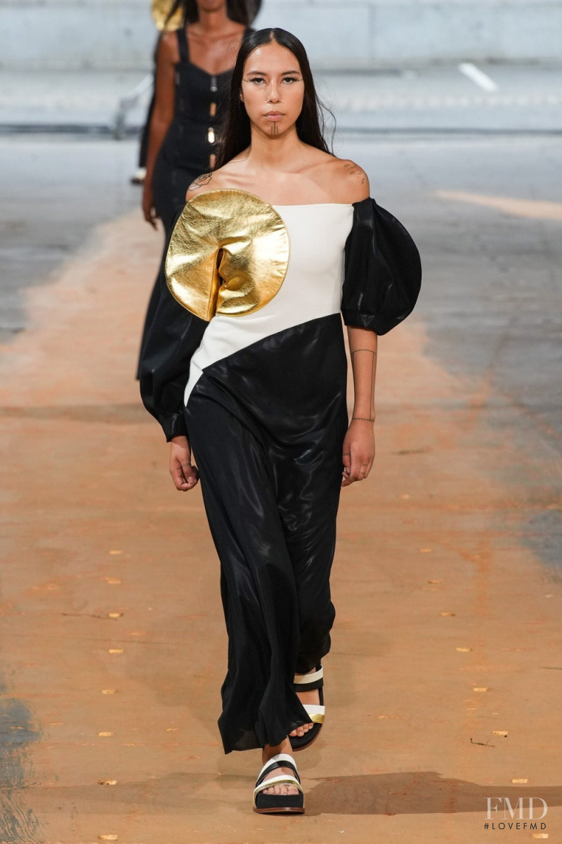 Quannah Rose Chasinghorse-Potts featured in  the Gabriela Hearst fashion show for Spring/Summer 2023