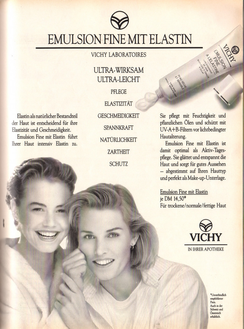 Anette Stai featured in  the Vichy advertisement for Winter 1989