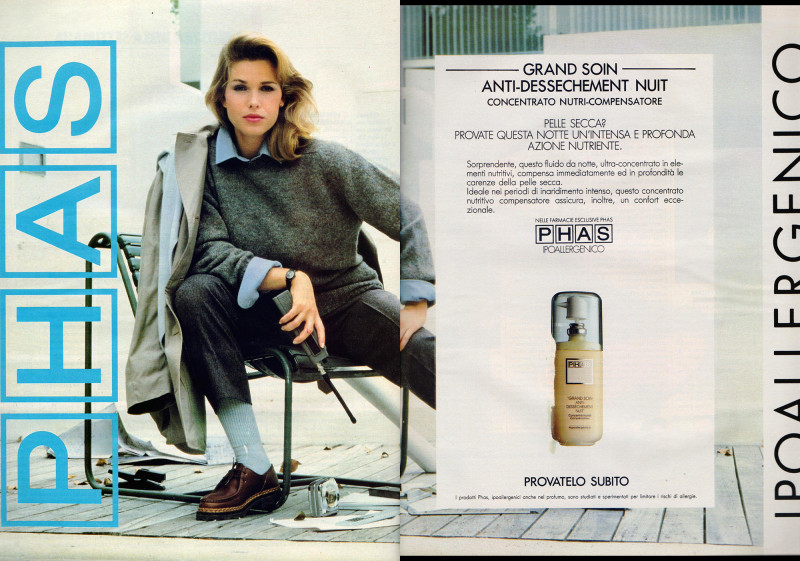 Anette Stai featured in  the PHAS  HYPOALLERGENE KOSMETIK  advertisement for Spring/Summer 1990