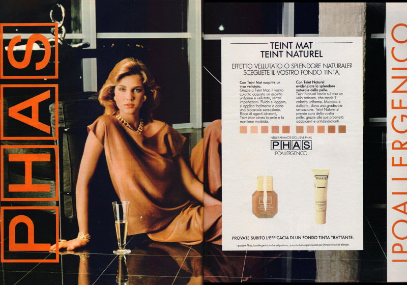 Anette Stai featured in  the PHAS  HYPOALLERGENE KOSMETIK  advertisement for Spring/Summer 1990