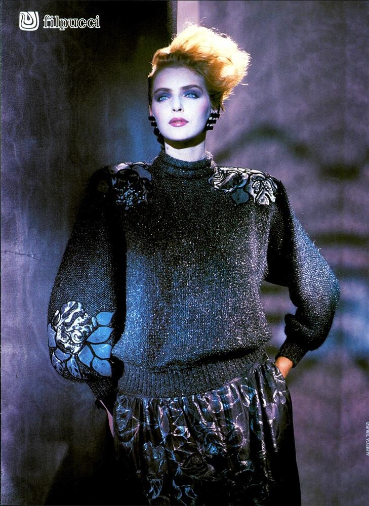 Simonetta Gianfelici featured in  the Nella Marchini advertisement for Autumn/Winter 1985