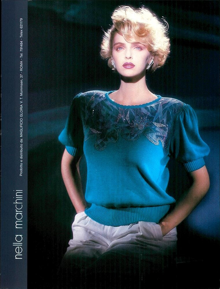 Simonetta Gianfelici featured in  the Nella Marchini advertisement for Spring/Summer 1986