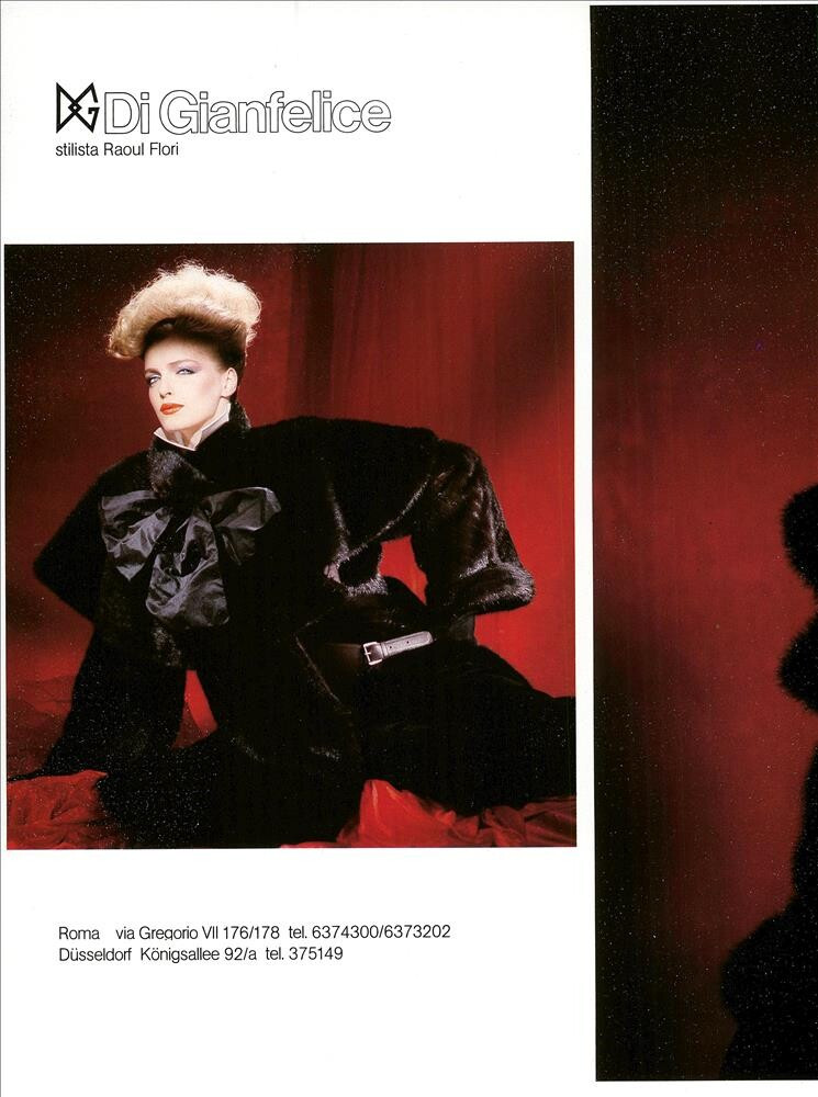 Simonetta Gianfelici featured in  the Di Gianfelice advertisement for Autumn/Winter 1982