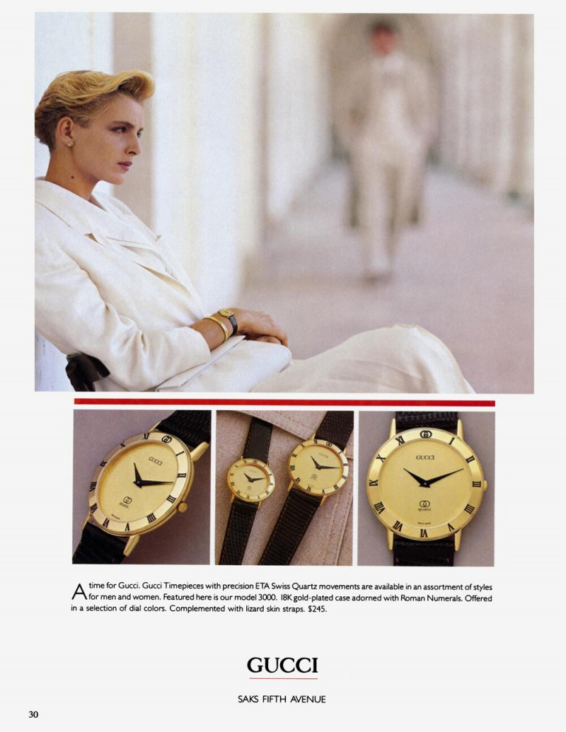 Simonetta Gianfelici featured in  the Gucci Jewelery & Watches advertisement for Spring/Summer 1987