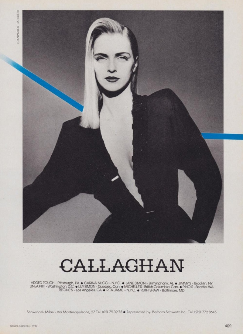 Simonetta Gianfelici featured in  the CallagHan advertisement for Autumn/Winter 1983