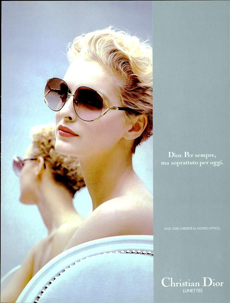 Simonetta Gianfelici featured in  the Dior Eyewear advertisement for Spring/Summer 1987
