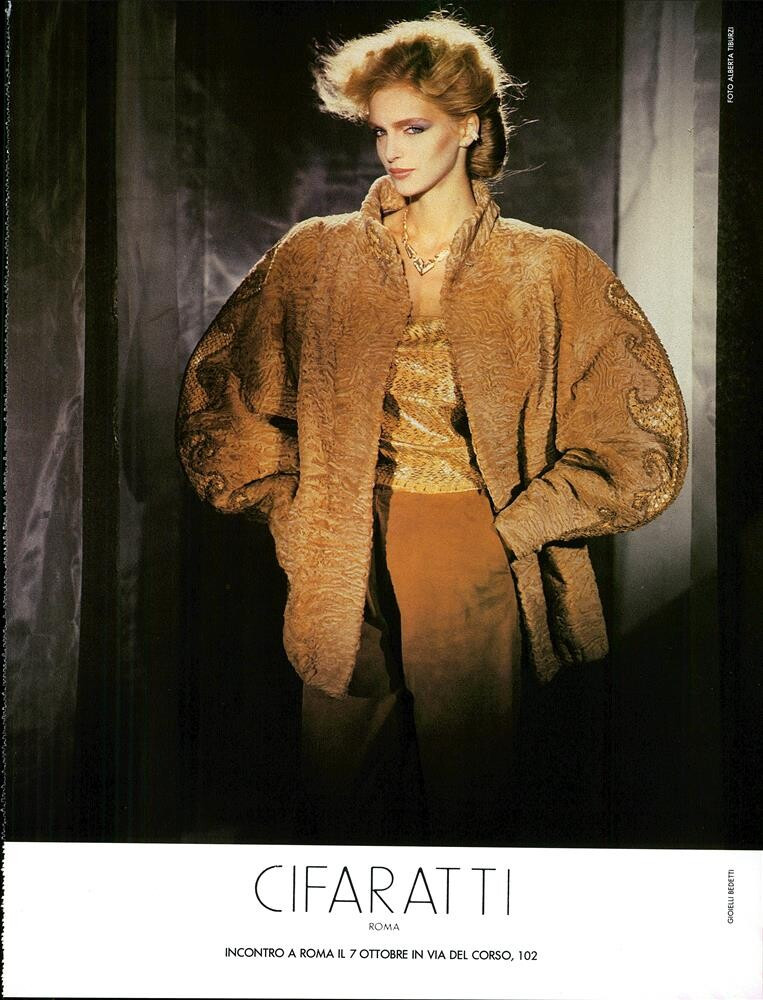 Simonetta Gianfelici featured in  the Cifaratti advertisement for Autumn/Winter 1982