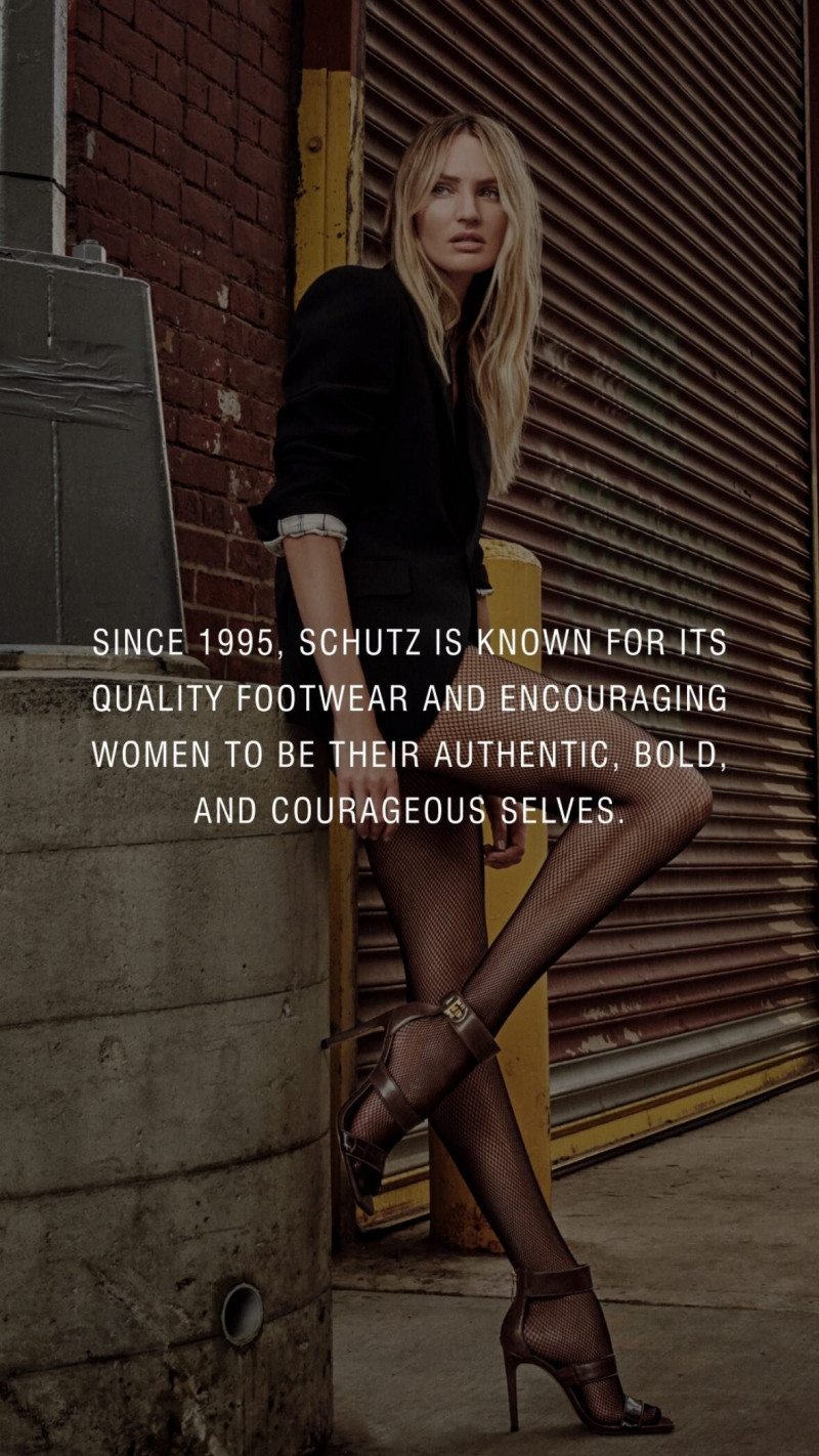 Candice Swanepoel featured in  the Schutz advertisement for Fall 2022