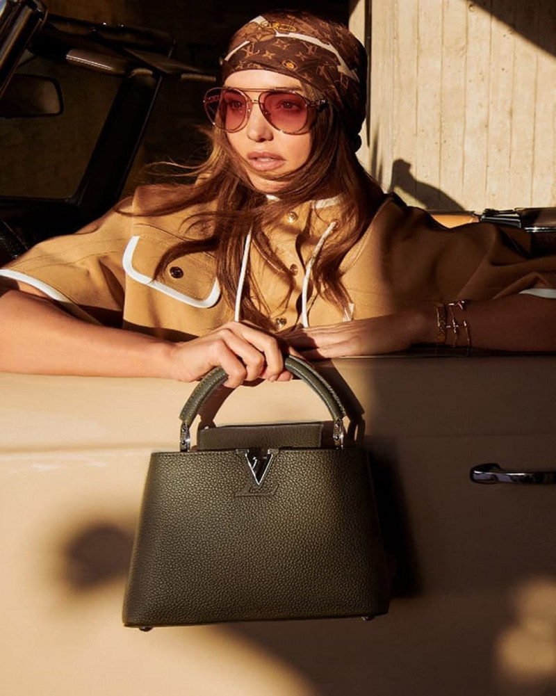 Miranda Kerr featured in  the Louis Vuitton The Capucines advertisement for Spring/Summer 2022