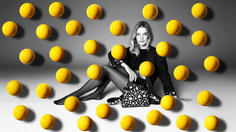 Natalia Vodianova featured in  the Louis Vuitton Louis Vuitton x Yayoi Kusama Global Campaign advertisement for Holiday 2022