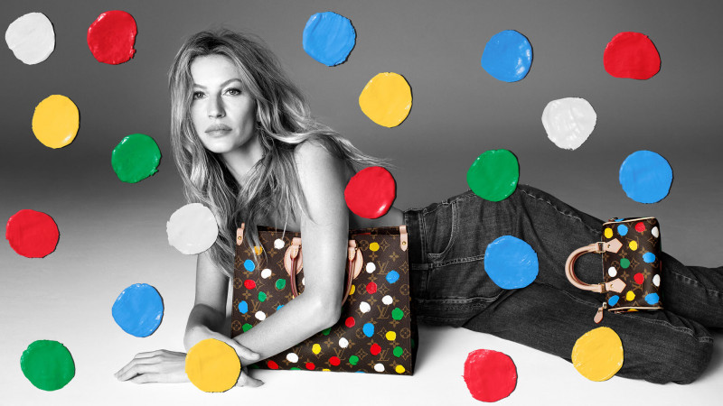 Gisele Bundchen featured in  the Louis Vuitton Louis Vuitton x Yayoi Kusama Global Campaign advertisement for Holiday 2022