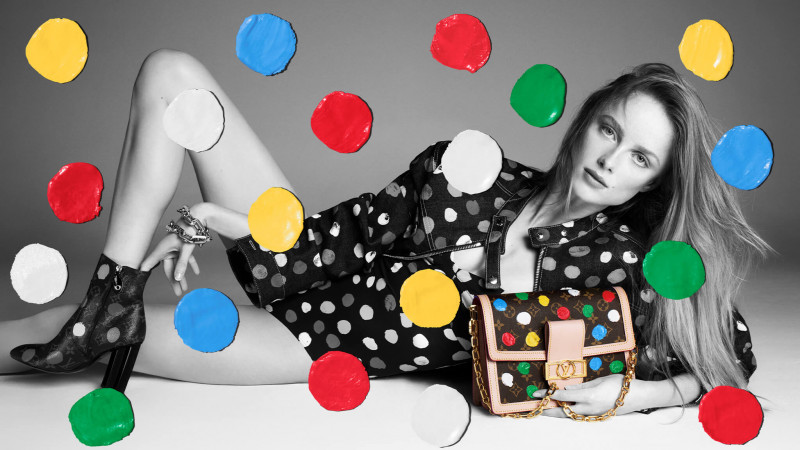 Rianne Van Rompaey featured in  the Louis Vuitton Louis Vuitton x Yayoi Kusama Global Campaign advertisement for Holiday 2022