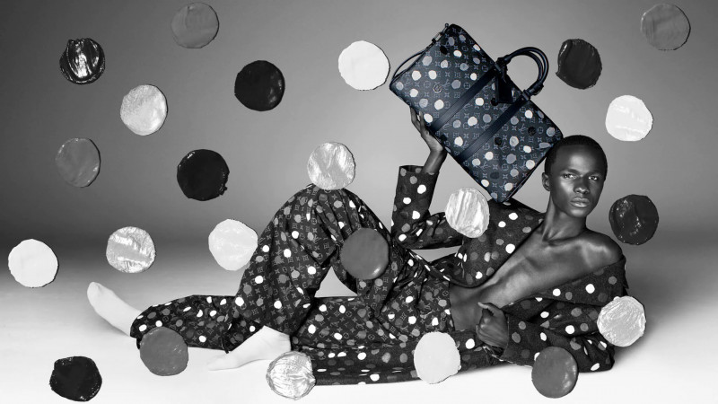 Malick Bodian featured in  the Louis Vuitton Louis Vuitton x Yayoi Kusama Global Campaign advertisement for Holiday 2022