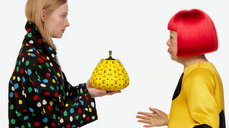 Rianne Van Rompaey featured in  the Louis Vuitton Louis Vuitton x Yayoi Kusama Global Campaign advertisement for Holiday 2022