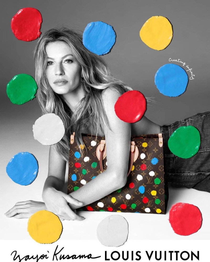 Gisele Bundchen featured in  the Louis Vuitton Louis Vuitton x Yayoi Kusama Global Campaign advertisement for Holiday 2022