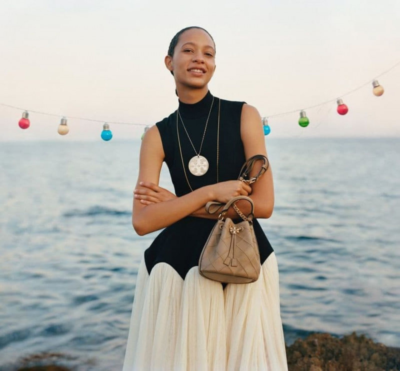 Selena Forrest featured in  the Tory Burch advertisement for Holiday 2022