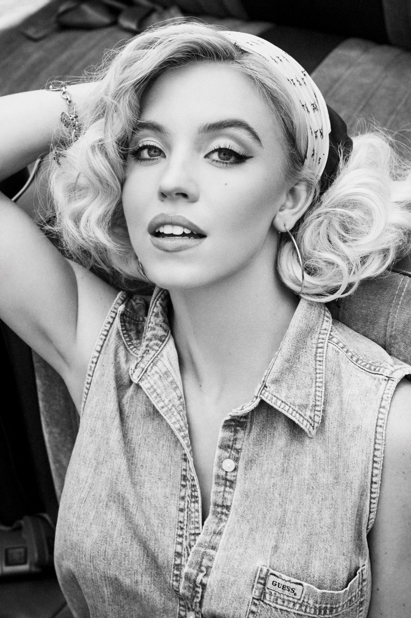 Sydney Sweeney featured in  the Guess x Anna Nicole Smith advertisement for Autumn/Winter 2021