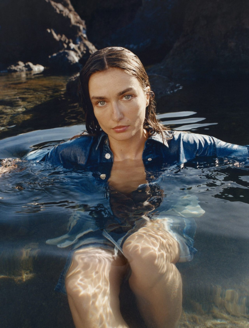 Andreea Diaconu featured in  the Mango Denim advertisement for Spring/Summer 2022