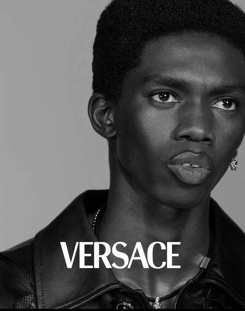 Ottawa Kwami featured in  the Versace Versace S/S 2023 Men\'s Campaign advertisement for Spring/Summer 2023