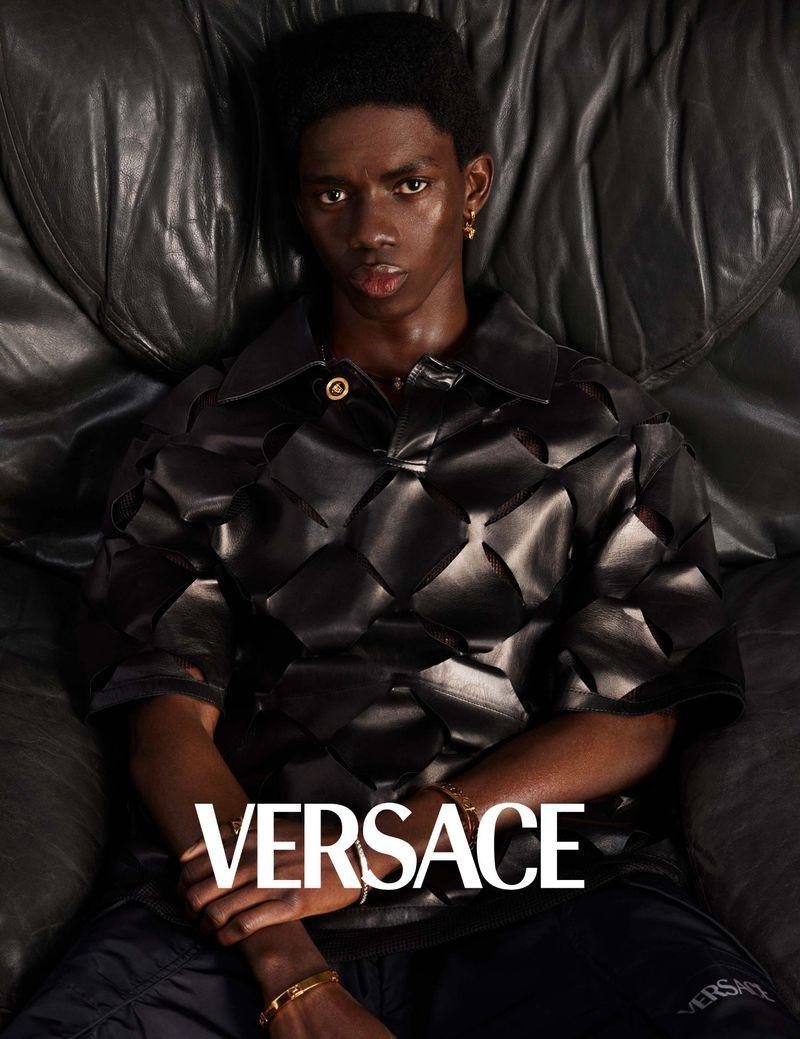 Ottawa Kwami featured in  the Versace Versace S/S 2023 Men\'s Campaign advertisement for Spring/Summer 2023