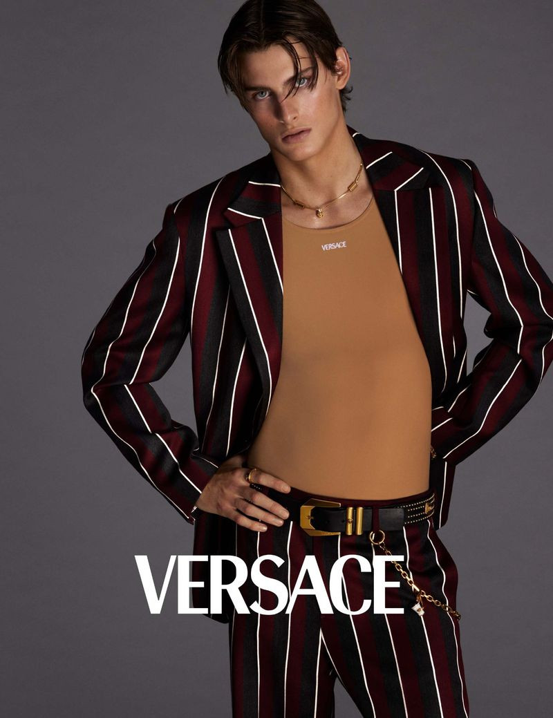 Mark Vanderloo Jr. featured in  the Versace Versace S/S 2023 Men\'s Campaign advertisement for Spring/Summer 2023