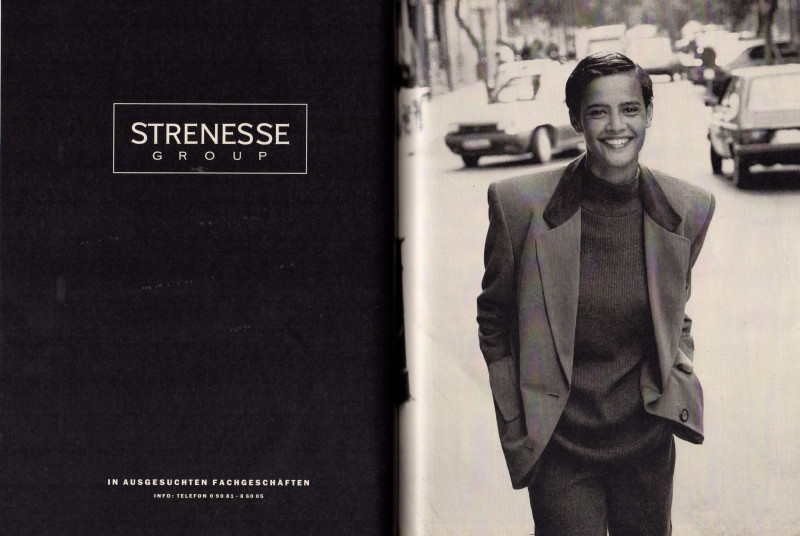 Nadege du Bospertus featured in  the Strenesse Gabriele Strehle advertisement for Autumn/Winter 1990