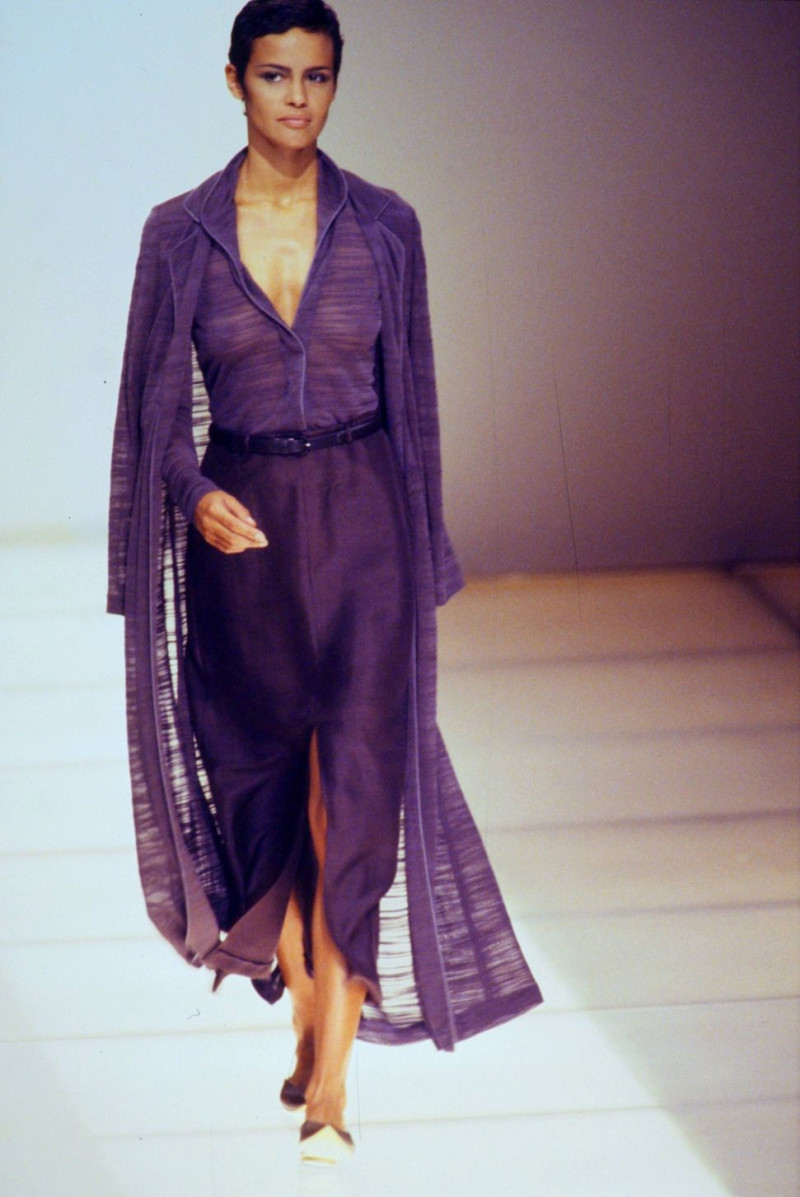 Nadege du Bospertus featured in  the Giorgio Armani fashion show for Spring/Summer 1997