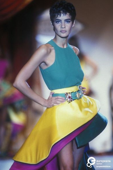 Nadege du Bospertus featured in  the Atelier Versace fashion show for Spring/Summer 1991