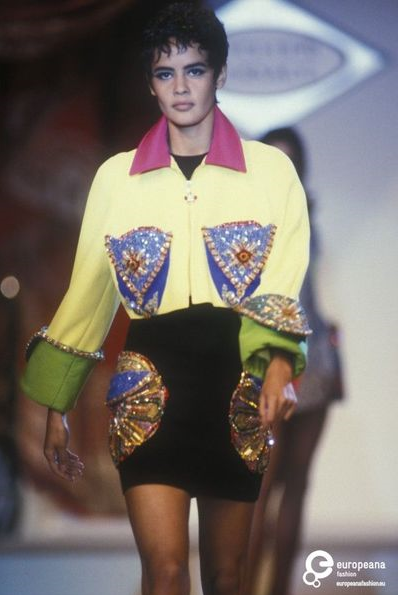 Nadege du Bospertus featured in  the Atelier Versace fashion show for Spring/Summer 1991