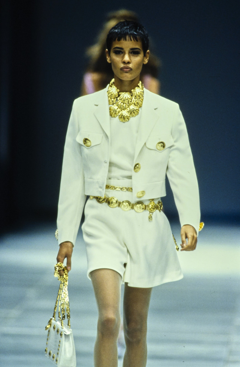 Nadege du Bospertus featured in  the Versace fashion show for Spring/Summer 1992