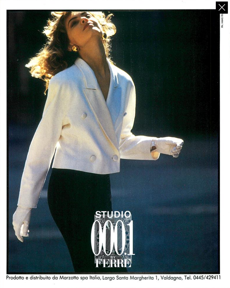 Gretha Cavazzoni featured in  the Gianfranco Ferré Studio 0001 advertisement for Autumn/Winter 1989