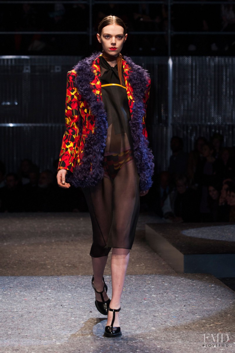 Sarah Taylor featured in  the Prada fashion show for Autumn/Winter 2014