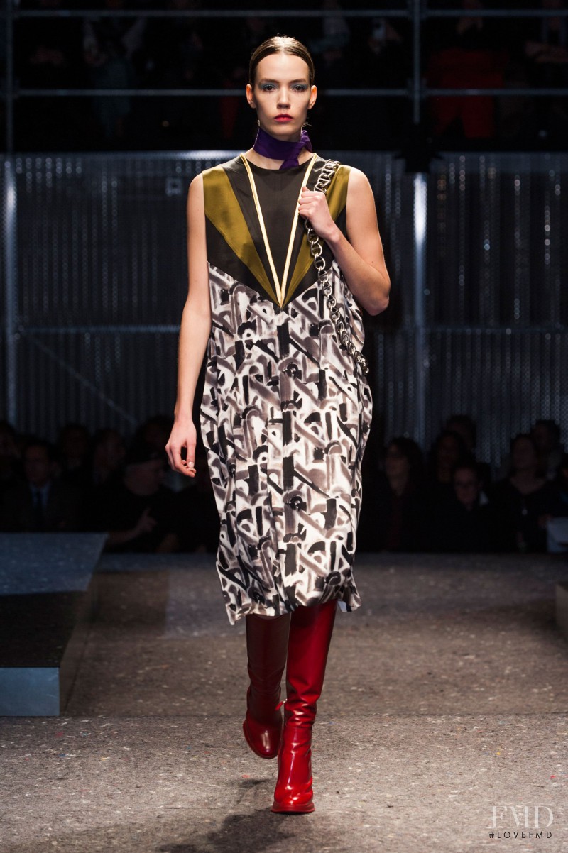 Taya Ermoshkina featured in  the Prada fashion show for Autumn/Winter 2014