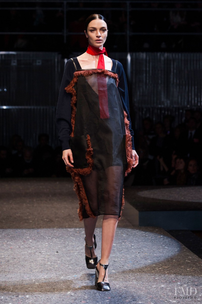 Mariacarla Boscono featured in  the Prada fashion show for Autumn/Winter 2014