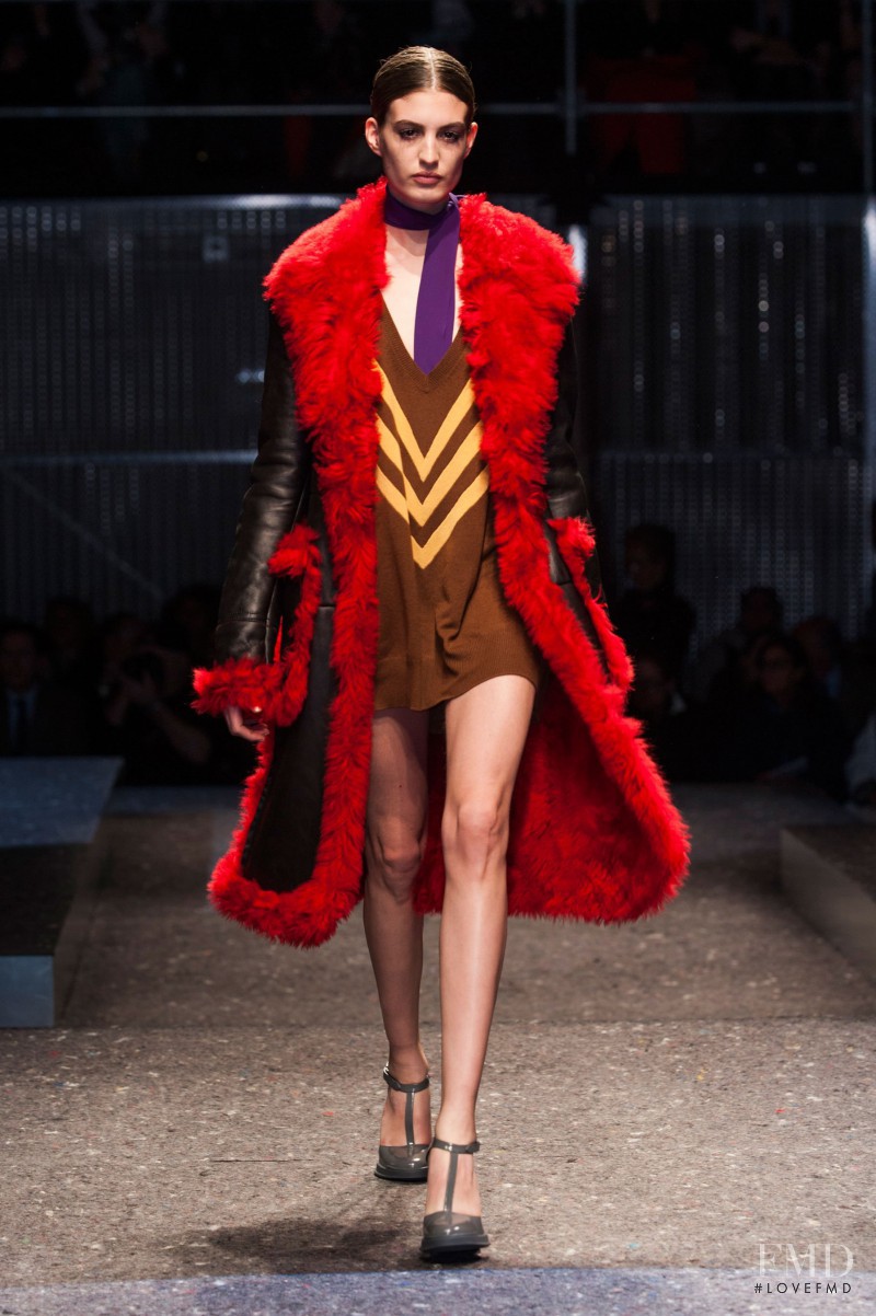 Elodia Prieto featured in  the Prada fashion show for Autumn/Winter 2014