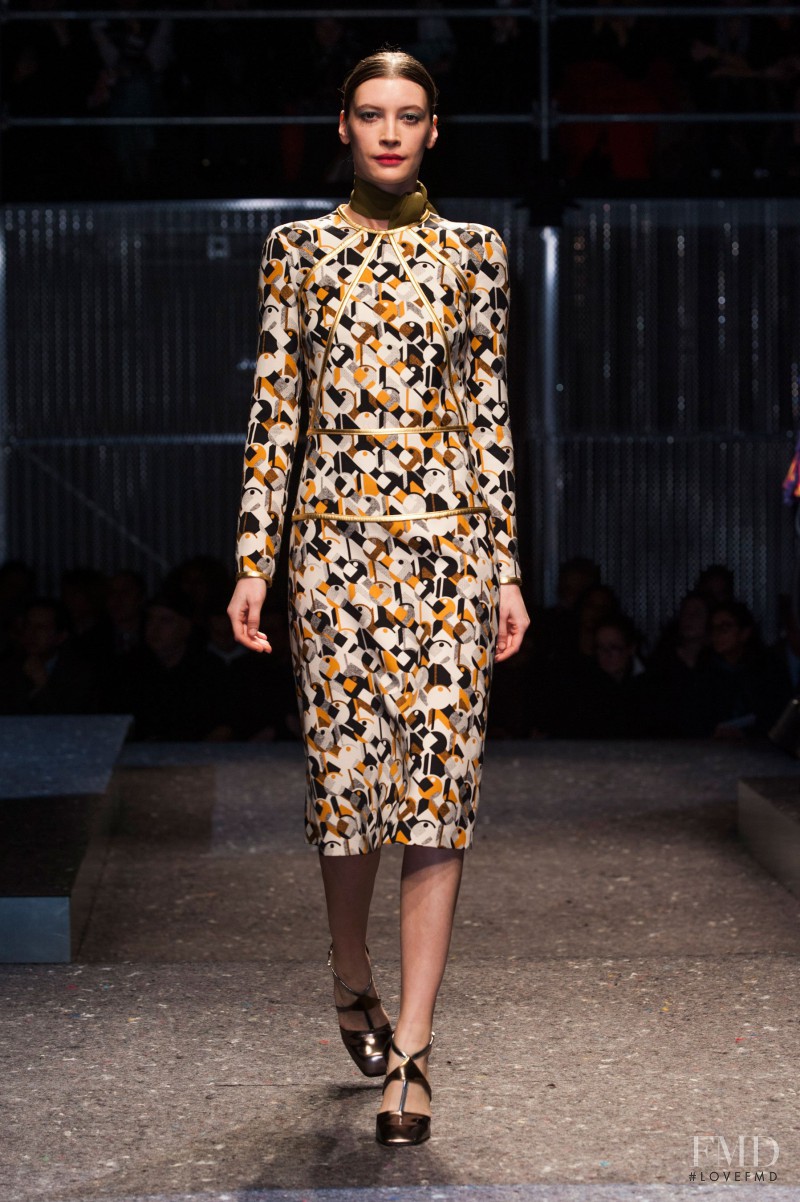Lina Mihailova featured in  the Prada fashion show for Autumn/Winter 2014