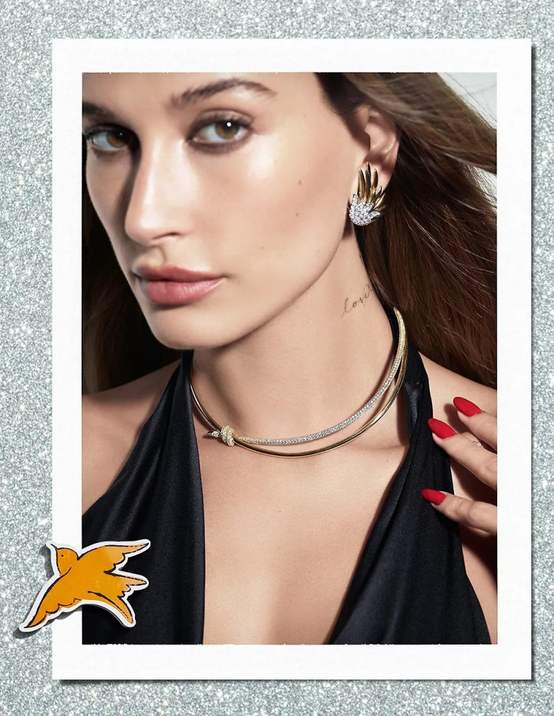 Hailey Baldwin Bieber featured in  the Tiffany & Co. x Andy Warhol advertisement for Holiday 2022