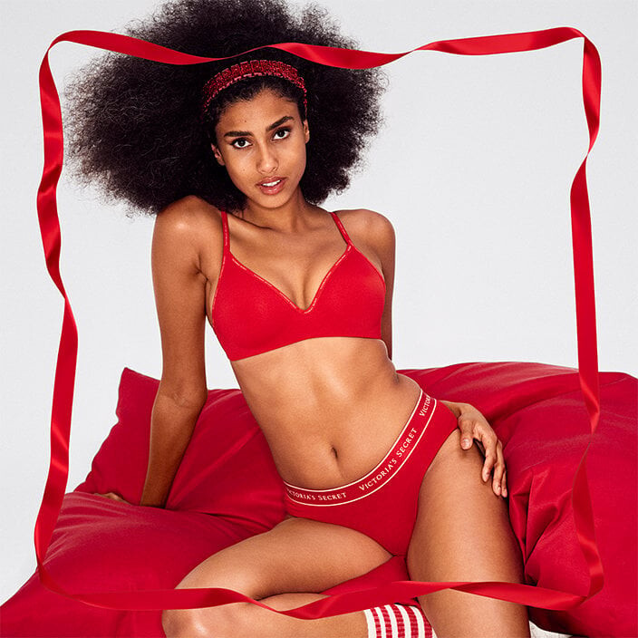 Imaan Hammam featured in  the Victoria\'s Secret advertisement for Holiday 2022