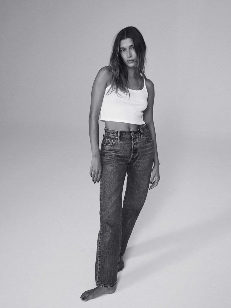Hailey Baldwin Bieber featured in  the Levi’s 501 90s Jeans advertisement for Autumn/Winter 2021