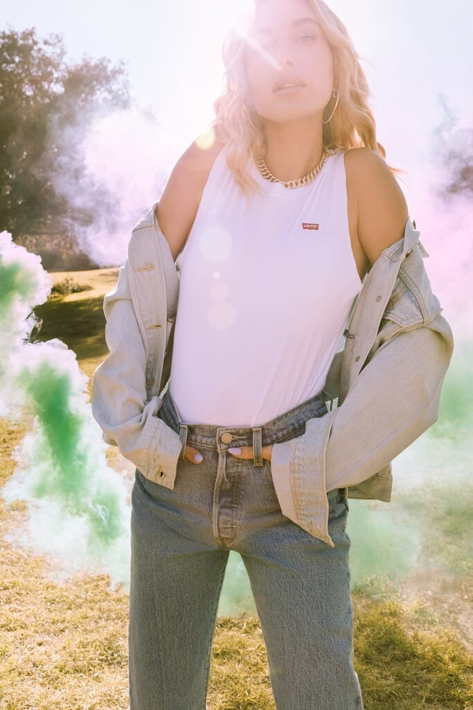 Hailey Baldwin Bieber featured in  the Levi’s advertisement for Spring/Summer 2020