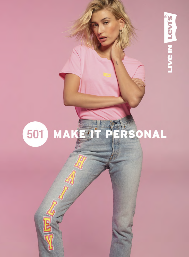Hailey Baldwin Bieber featured in  the Levi’s advertisement for Summer 2019