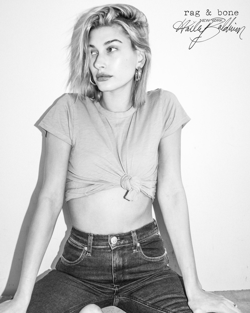 Hailey Baldwin Bieber featured in  the rag & bone Diy Project advertisement for Spring/Summer 2018