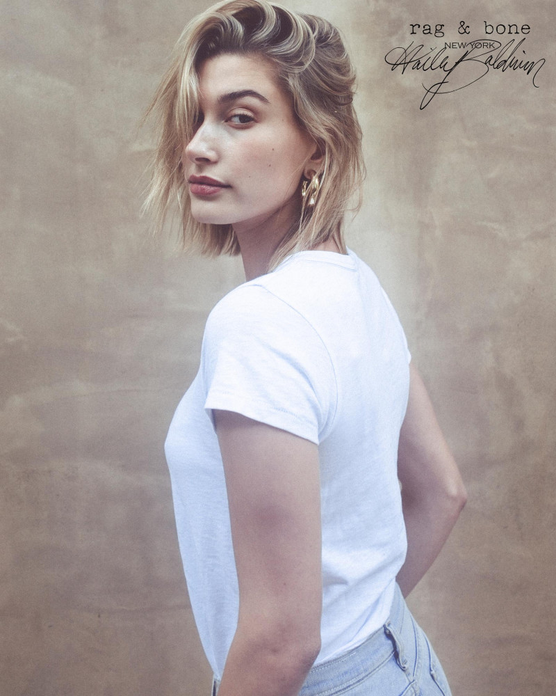 Hailey Baldwin Bieber featured in  the rag & bone Diy Project advertisement for Spring/Summer 2018